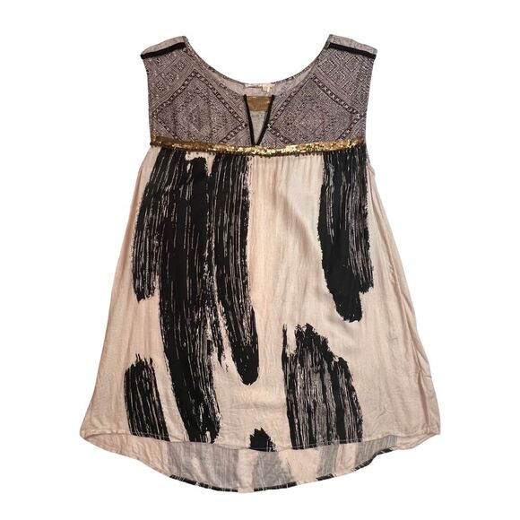 Floreat Anthropologie Blouse Women 6 Western Fringe Aztec Tribal Boho Chic Tunic - Picture 1 of 11